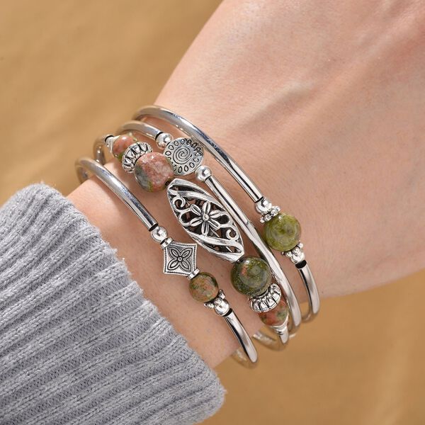 Flexibles und schwarz oxidiertes Unakite Armband - 40 ct. image number 2