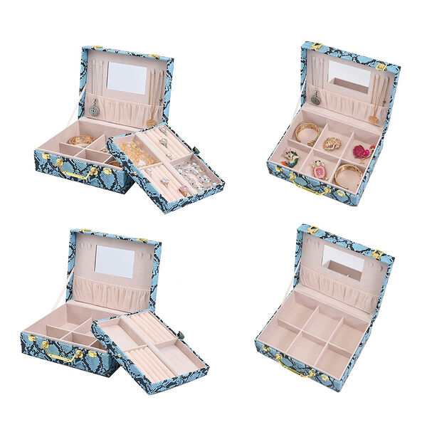 2er-Set, Schmuckkasten mit Reise-Etui aus Kunstleder mit Python-Pr&auml;gung, 24x19x9 und 22x17x3 cm, Blau image number 5