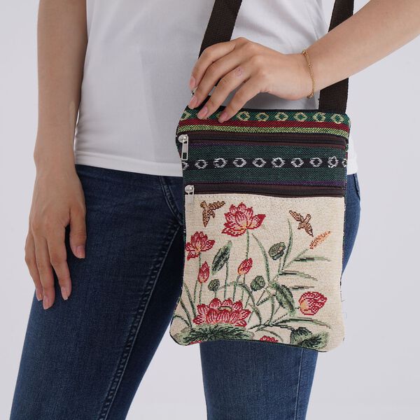 Crossbody Tasche mit Lotusmuster und verstellbarem Gurt, 21&times;28 cm image number 2