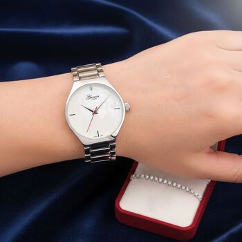 GENOA - Wei&szlig;er Diamant Uhr mit Japanisches Uhrwerk, 3 ATM Wasserdicht, 316L Edelstahl, Silber