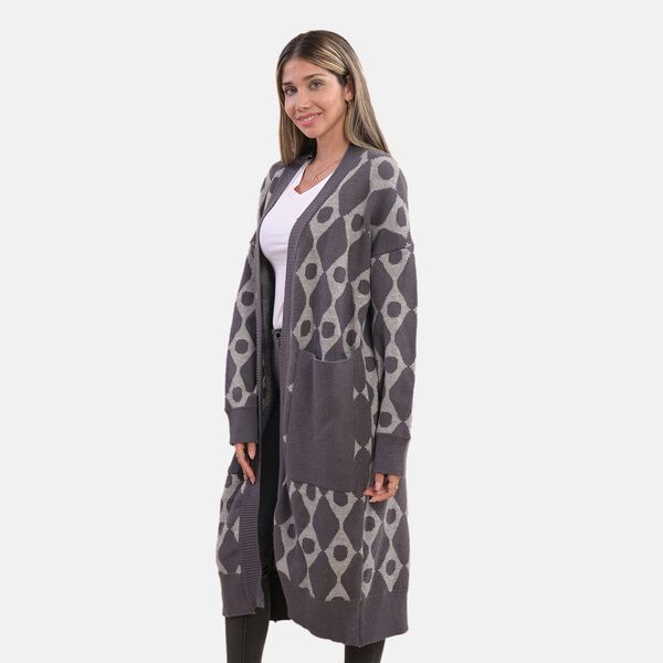 LA MAREY - offene Strickjacke mit Farbkontrast, Einheitsgr&ouml;&szlig;e Grau image number 3