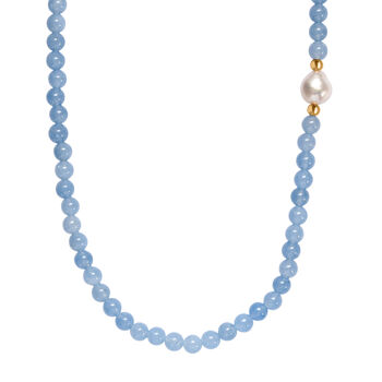 Aquamarin-Perlen und Barockperle Halskette, 45 cm