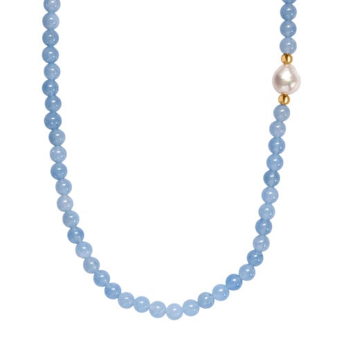 Aquamarin, Weiße Barockperle Halskette ca. 45 cm Messing 120.00 ct image number 0