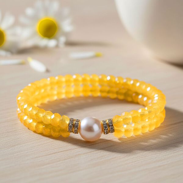 Flexibles Muschelkernperle, gelbes Quarzit und wei&szlig;es Kristall Armband image number 2