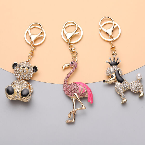 3er-Set- mehrfarbige Kristall- und simulierte Perlen-Schl&uuml;sselanh&auml;nger image number 2