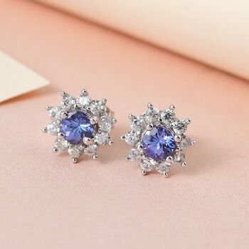 Tansanit und Zirkon Ohrstecker - 1,09 ct.