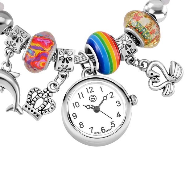 STRADA - Japanisches Uhrwerk mit wei&szlig;em Kristall, Stahl-Glanz, bunten Perlen und Charms, Edelstahl, mehrfarbig image number 5