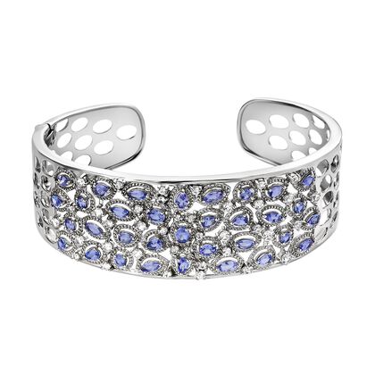 Tansanit Armreif, ca. 19 cm, 925 Silber platiniert, ca. 6.56 ct