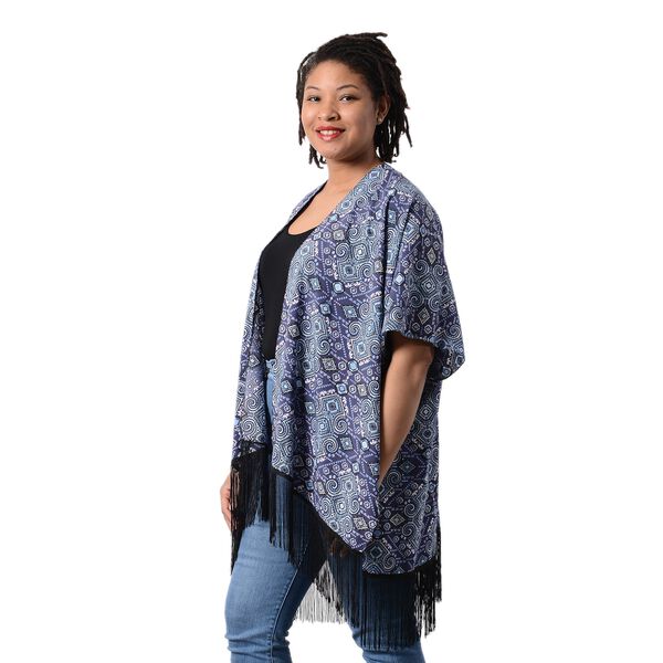 Kimono mit Quasten, Blau image number 3