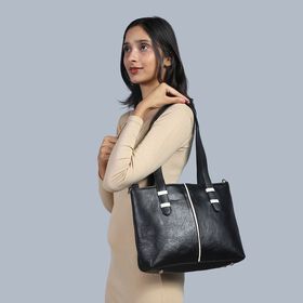 Echtleder Umh&auml;ngetasche mit Kroko-Pr&auml;gung, 33x10x27cm, Schwarz