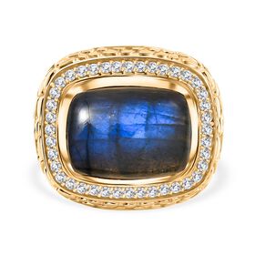 Labradorit, Weißer Zirkon Ring Messing (Größe 18.00) ca. 14,70 ct