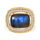 Labradorit, Weißer Zirkon Ring Messing (Größe 18.00) ca. 14,70 ct