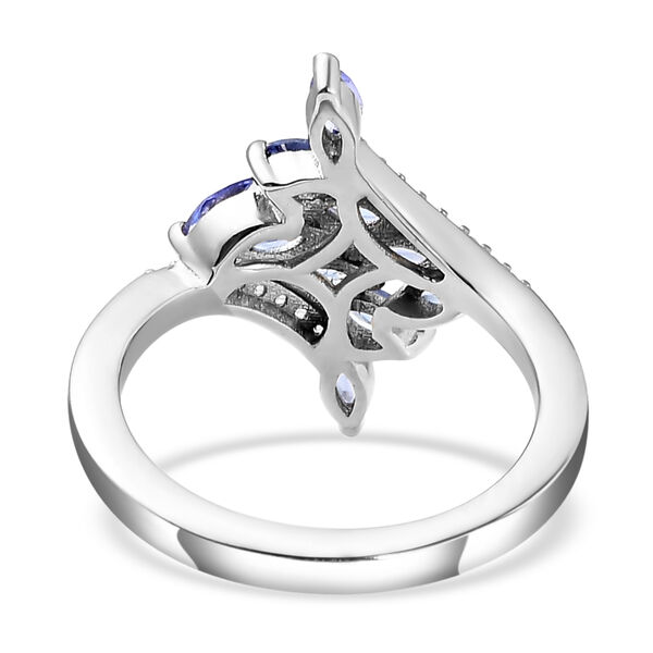 AA Tansanit und wei&szlig;er Zirkon-Ring, 925 Silber platiniert  ca. 0,89 ct image number 6