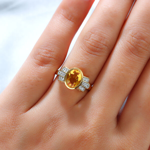 Citrin und Zirkon Ring 925 Silber vergoldet image number 3