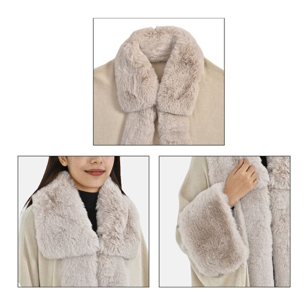 LA MAREY - Stilvoller langer Mantel mit Kunstpelzrand, 108x80cm, beige image number 6