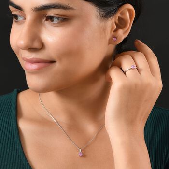 3er Set - D'Joy Ilakaka Rosa Saphir (Fissure gef&uuml;llt) Ohrringe, Ring und Anh&auml;nger, 925 Silber rhodiniert (Gr&ouml;&szlig;e 16) ca. 1.84 ct