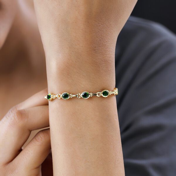 Nat&uuml;rliches Chromdiopsid Armband, ca. 20 cm, 925 Silber vergoldet ca. 5.12 ct image number 3