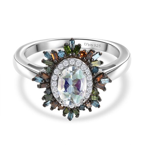 D joy AAA Premium Malagasy Mondstein, Roter Diamant Starlit Bloom Ring 925 Silber rhodiniert (Größe 16.00) ca. 1.07 ct image number 0