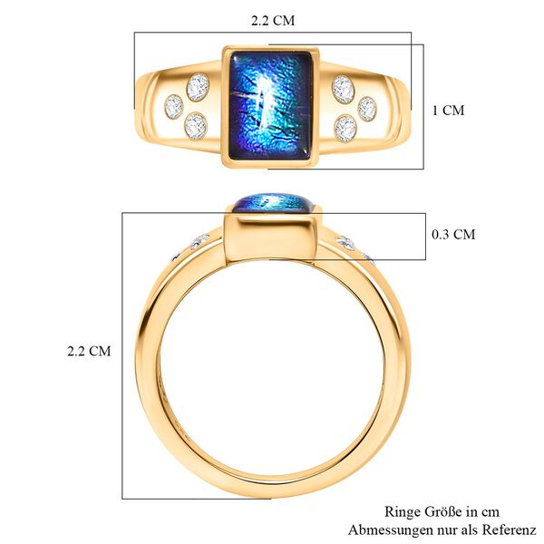 Ammolit, Wei&szlig;er Zirkon Baguetteschliff Ring, 925 Silber, 750 Gelbgold Vermeil (Gr&ouml;&szlig;e 18.00) ca. 1.54 ct image number 7