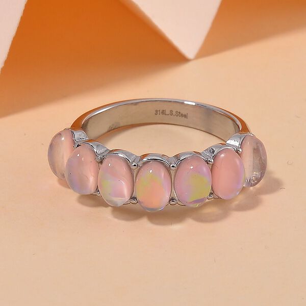 Künstlicher Rosa Opal Ring, 316L Edelstahl (Größe 19.00) image number 1