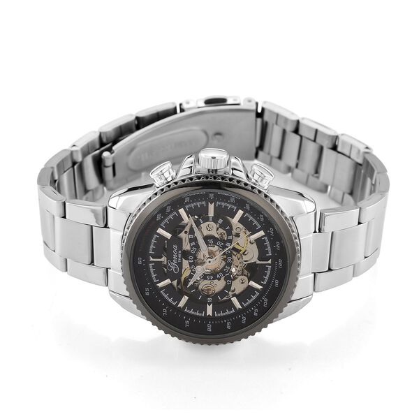 GENOA TIME - Armbanduhr Legierung, Reiner Edelstahl, bicolor, schwarz-goldfarben, Automatik, 3 ATM wasserdicht image number 4