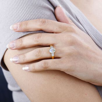 AA Nat&uuml;rlicher, &auml;thiopischer Welo Opal, Moissanit Ring, 925 Silber Gelbgold Vermeil (Gr&ouml;&szlig;e 17.00) ca. 1.35 ct