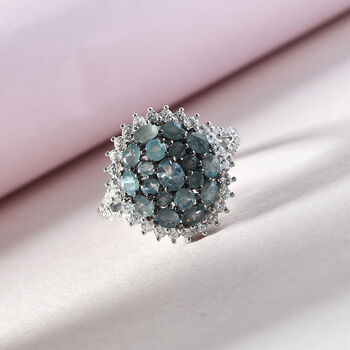 Alexandrit und Zirkon Ring 925 Silber platiniert  ca. 1,95 ct