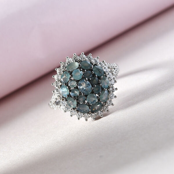 Alexandrit und Zirkon Ring 925 Silber platiniert  ca. 1,95 ct image number 2