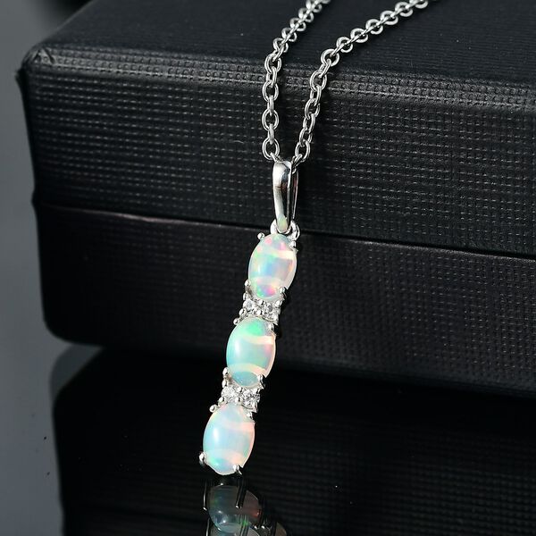 AA Natürlicher, äthiopischer Welo Opal, Weißer Zirkon Schmuckset 925 Silber platiniert und Edelstahl platiniert ca. 1,05 ct. image number 1