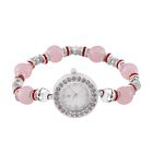 STRADA - Rosenquarz, weißer Kristall flexible Armband-Uhr, japanisches Uhrwerk, ca. 18-19cm, Schwarz oxidiert