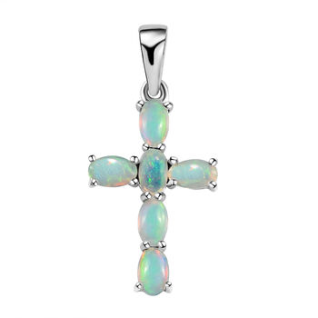 Nat&uuml;rlicher, &auml;thiopischer Opal Kreuz-Anh&auml;nger, 925 Silber platiniert ca. 0,97 ct