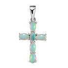 Natürlicher, äthiopischer Opal Kreuz-Anhänger, 925 Silber platiniert ca. 0,97 ct