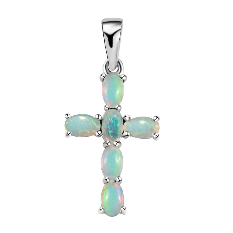 Natürlicher, äthiopischer Opal-Kreuz-Anhänger in Silber image number 0