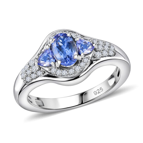Tansanit und Zirkon Ring 925 Silber platiniert  ca. 0,97 ct image number 4