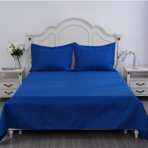 SERENITY NIGHT: 3er-Set Anti-Allergie Pinsonic Quilt mit 2 Kissenbezüge, 240x260 / 50x75 cm, Dunkelblau image number 1