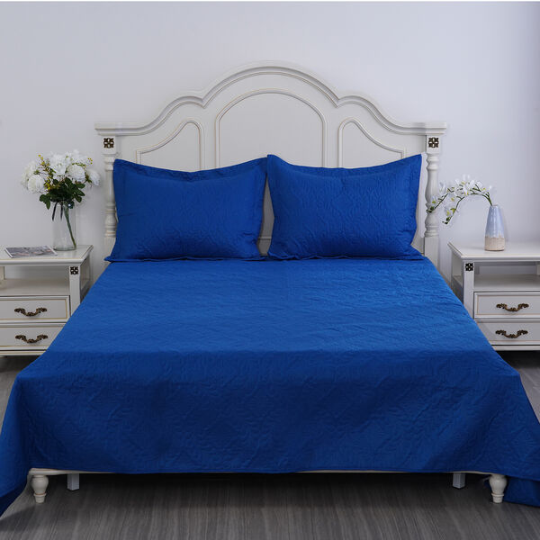 SERENITY NIGHT: 3er-Set Anti-Allergie Pinsonic Quilt mit 2 Kissenbez&uuml;ge, 240x260 / 50x75 cm, Dunkelblau image number 1