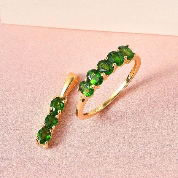 2er-Set, nat&uuml;rlicher Chromdiopsid Ring und Anh&auml;nger - 1,36 ct. image number 2