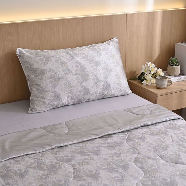 "AB side Silk quilt with cooling fabric fabric:85% nylon+15%spandex A side: print, B side match solid color Filling:100g silk+200g polyester,around 110gsm,33% silk+77% polyester Packing:gift box with PVC cover", "AB side cooling pillowcase with piping wit image number 2