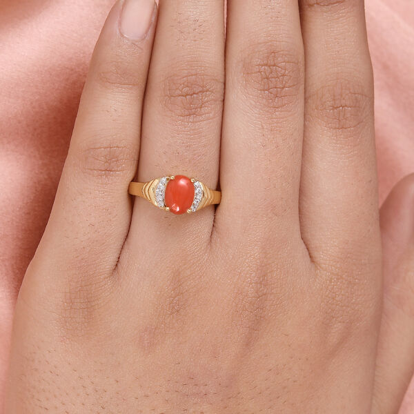 Korallen- und Zirkon-Ring, 925 Silber vergoldet  ca. 1,33 ct image number 3