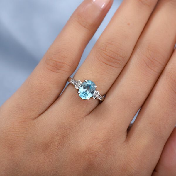 Ratanakiri Blauer Zirkon und Diamant Ring 925 Silber Platinum-&Uuml;berzug image number 3