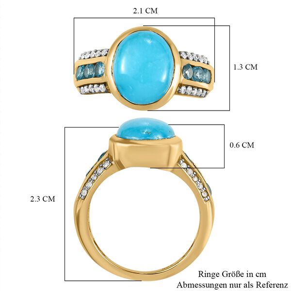 Amerikanischer, nat&uuml;rlicher Sleeping Beauty T&uuml;rkis und schweizer Blautopas-Ring, 925 Silber Gelbgold Vermeil  ca. 3,68 ct image number 7