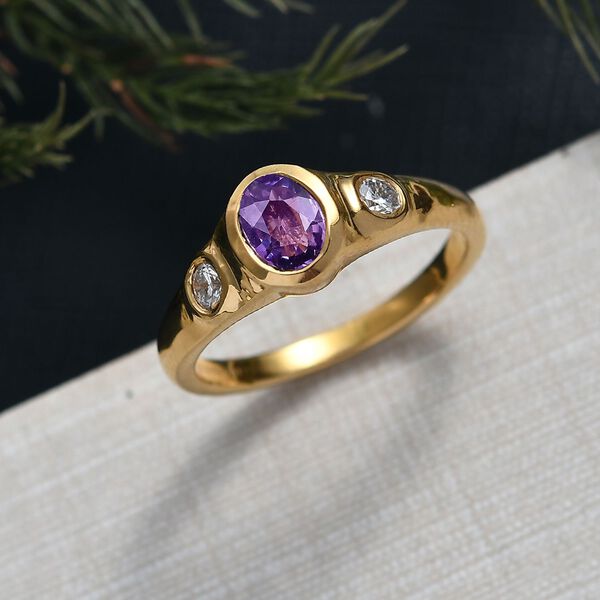 AAA Natürlicher Farbwechsel Saphir, Lab Grown Diamant Ring 925 Silber 750 Gelbgold Vermeil (Größe 17.00) ca. 1,09 ct image number 1