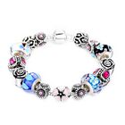 Designer-inspiriertes Charm-Armband -Mehrfarbige Glas mit Rosa Kristall, Messing rhodiniert, 19 cm