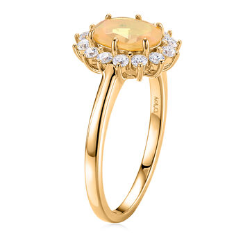 D'Joy Nat&uuml;rlicher, &auml;thiopischer Welo Opal, Moissanit Ring 925 Silber Vergoldet (Gr&ouml;&szlig;e 18.00) ca. 1.28 ct