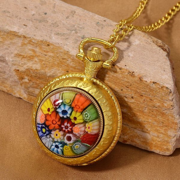 STRADA - Mehrfarbiges Murano-Stil Glas Uhren 91.4 cm Eisen Gelb image number 1