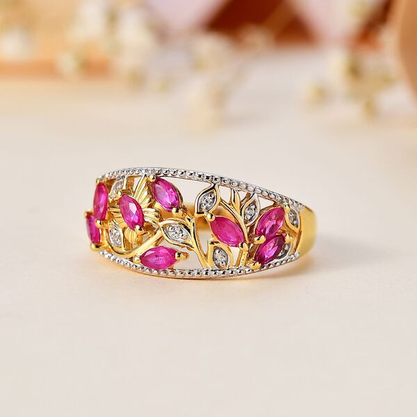 Montepuez-Rubin, Wei&szlig;er Zirkon Ring 925 Silber 750 Gelbgold Vermeil (Gr&ouml;&szlig;e 20.00) ca. 0,94 ct image number 2