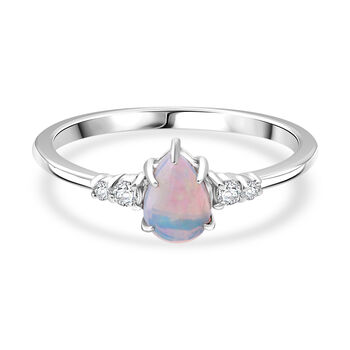 AA Nat&uuml;rlicher, &auml;thiopischer Welo Opal, Moissanit Ring 925 Silber rhodiniert (Gr&ouml;&szlig;e 18.00) ca. 0,65 ct