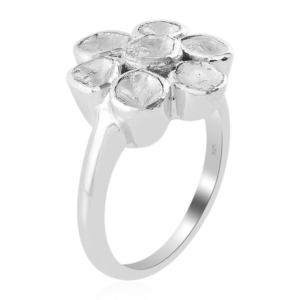 Handgearbeiteter Polki Diamant Blumen Ring 925 Silber Platin-&Uuml;berzug image number 3
