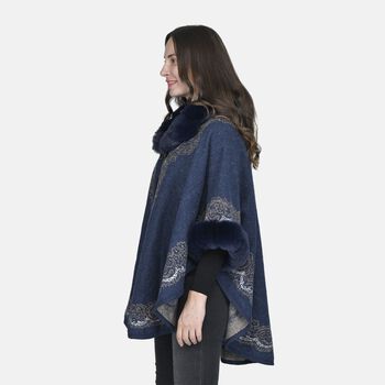 TAMSY - Designer Kunstfell Ruana, Blau