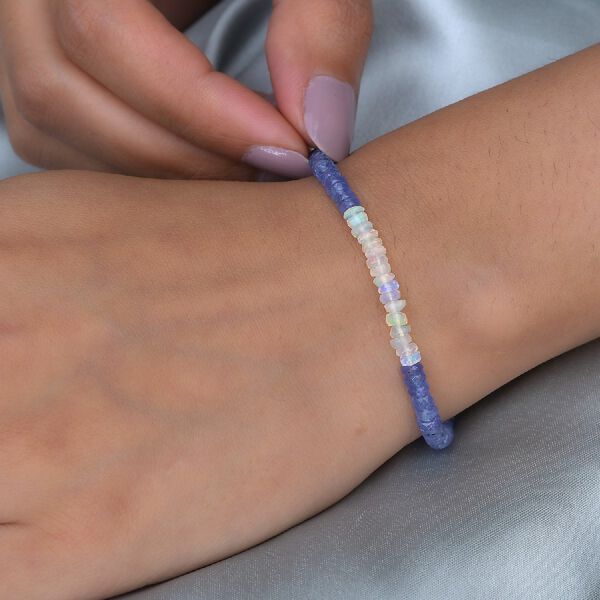 Tansanit und nat&uuml;rliches, &auml;thiopisches Welo Opal-Armband, 19 cm, 925 Silber ca. 25,43 ct image number 2